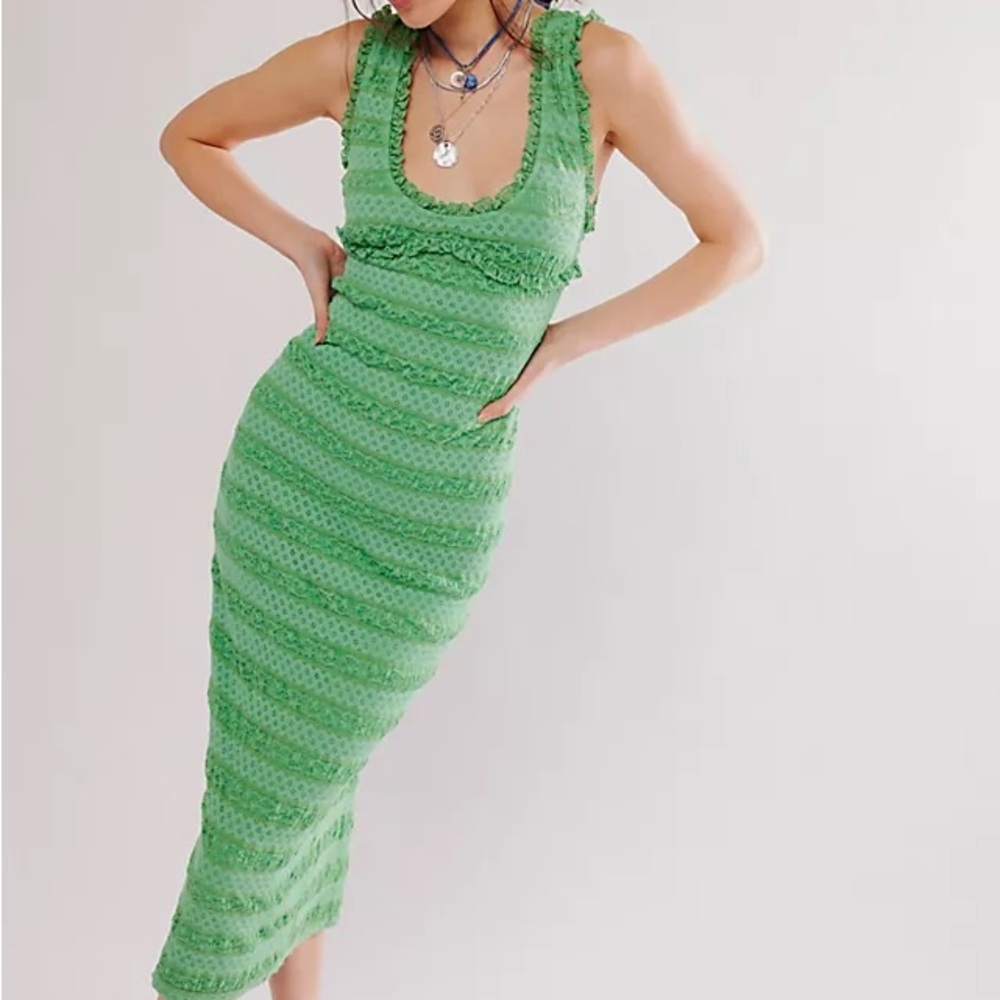 Free People Green Textured Midi Dress